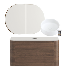 Boyd 900mm Walnut Wall Hung Vanity with Basin & Shaving Cabinet Package